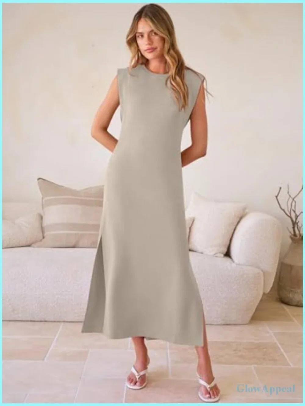 Casual Sleeveless Maxi Dress with Side Slit, Crewneck, Regular Fit, Travel & - Picture 3 of 7